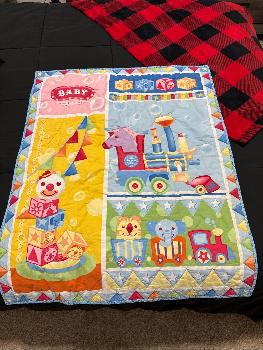 Baby Train & Animals Cotton Quilted Baby Blanket - Multicolor